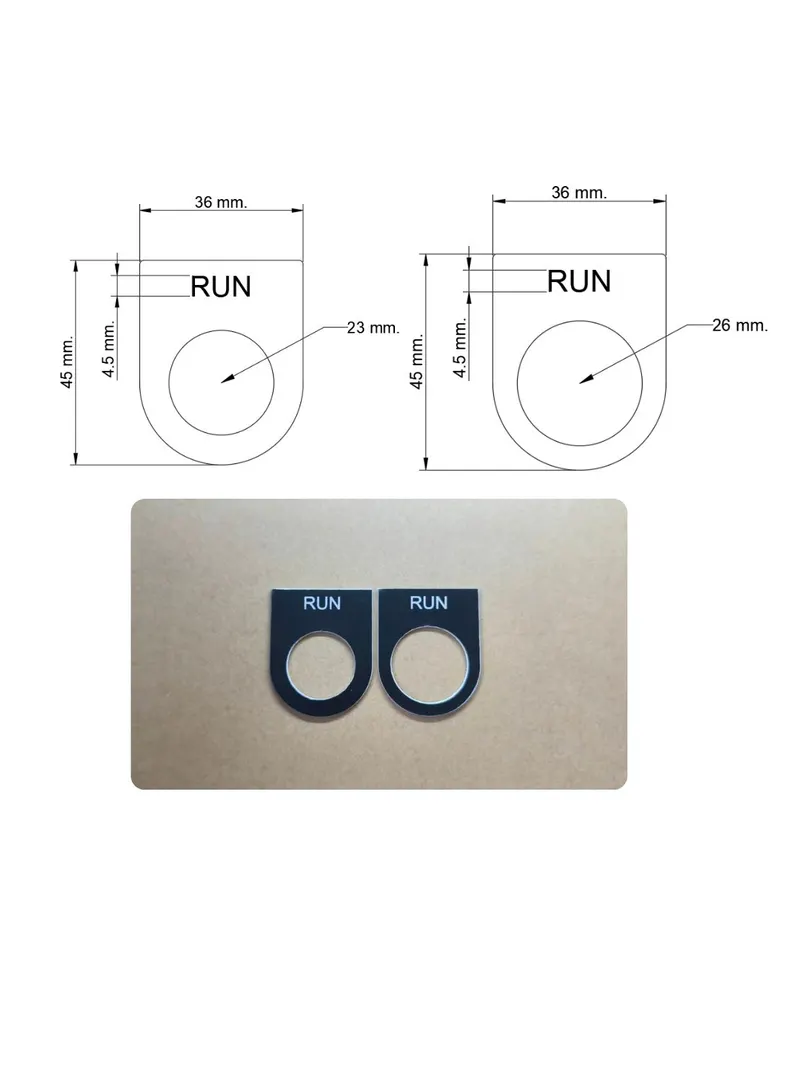 Rowmark nameplate for pilot lights and switches